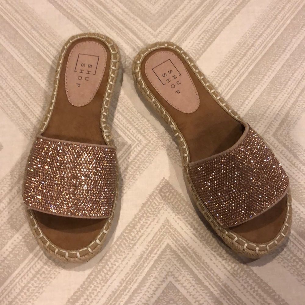 ShuShop Rose Gold Espadrille Slide Sandals - Size 8